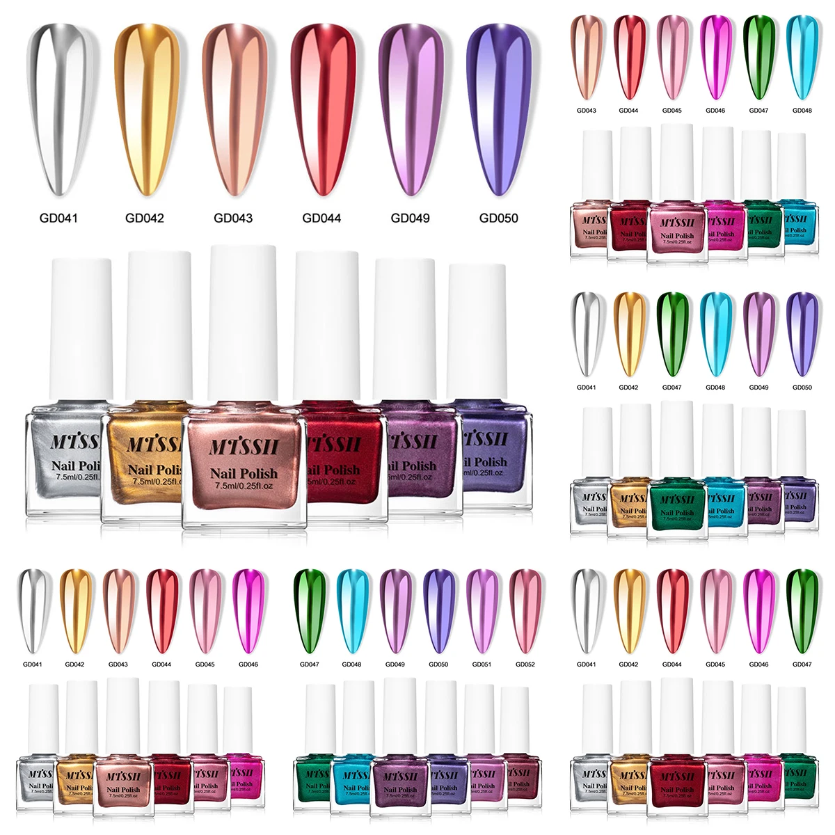 6-teiliges Spiegeleffekt Metallic Nagellack-Set Superhelle Metallfarben Gold Silber Lila Blau Rot Schnelltrocknender Nagellack Image