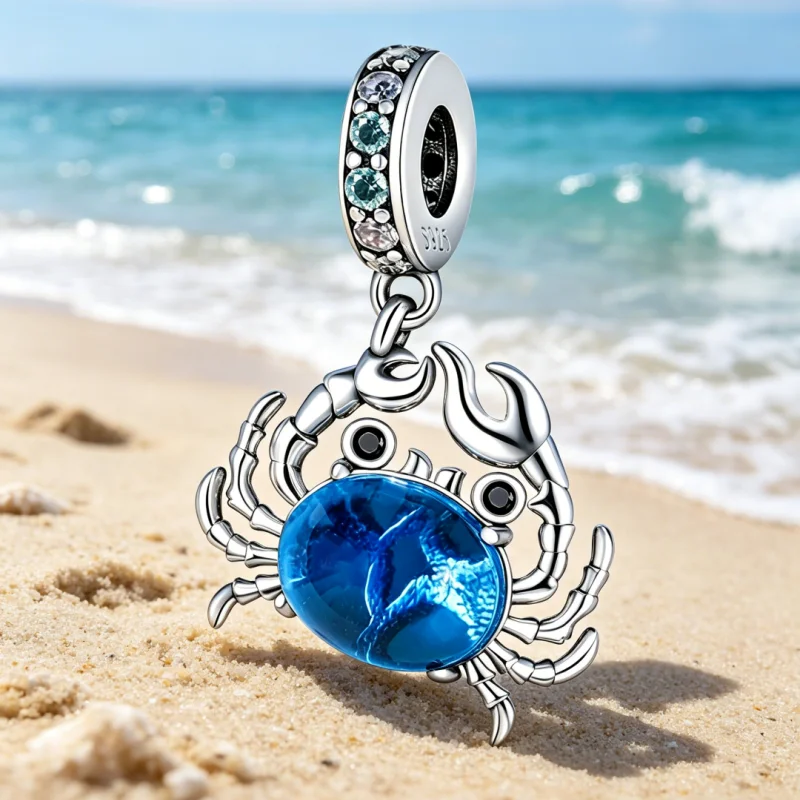 Neuer 925 Sterling Silber Marine-Krabben-Anhänger für Damen, passend für Original-Armbänder, DIY-Geburtstagsgeschenk, Schmuck. Image