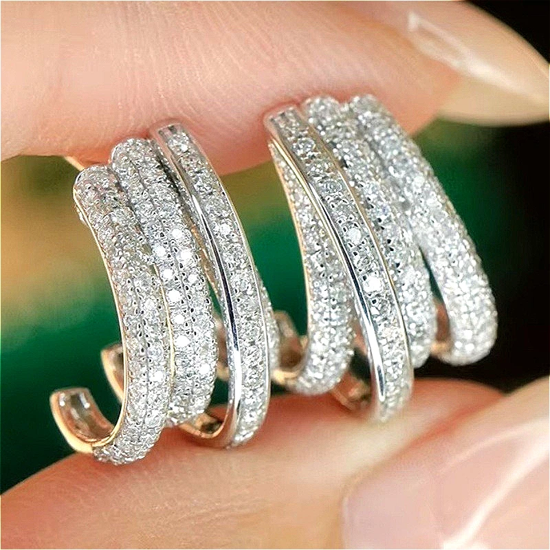 Modische Funkelnde Synthetische Zirkonia Mehrschichtige Anhänger-Ohrringe für Frauen Minimalistischer Stil Klassischer Bankett-Festival-Schmuck Image
