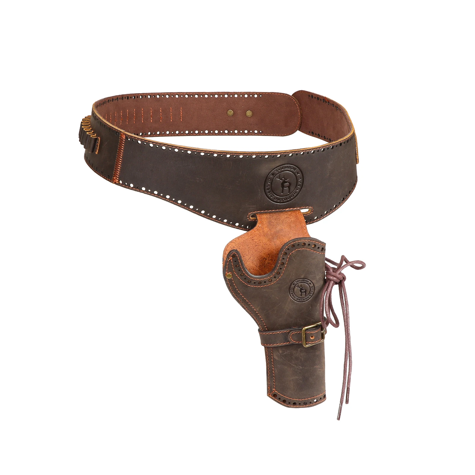 Tourbon Leder-Pistolenholster Schießholster Hüfttasche Patronengürtel 20 Schuss mit 44 45 Munitionsfach Verstellbar für die Jagd Image