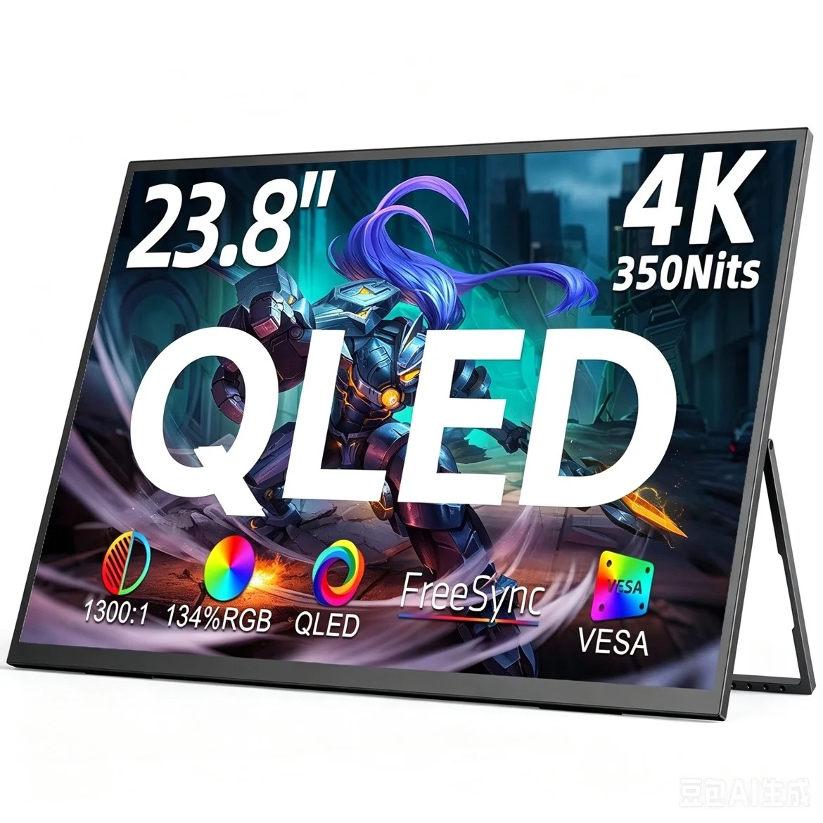 UPERFECT QLED 23,8" 4K Großer tragbarer Gaming-Monitor UHD 3840*2160 134%sRGB USB-C HDMI Arbeit Home Zweiter Bildschirm W/180°Verstellbarer Ständer für Laptop Desktop Macbook Telefone Tablet PS5/4 Image