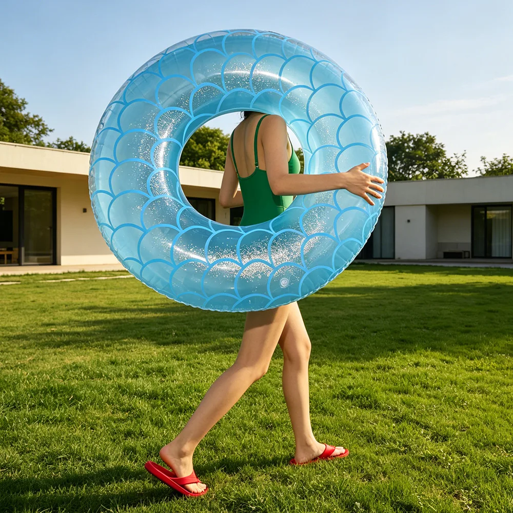 2026 Pailletten-Meerjungfrauen-Schwimmring, verdickter Achsel-Schwimmreifen für Erwachsene, Übergröße, Damen, Pool- und Strandspielzeug Image