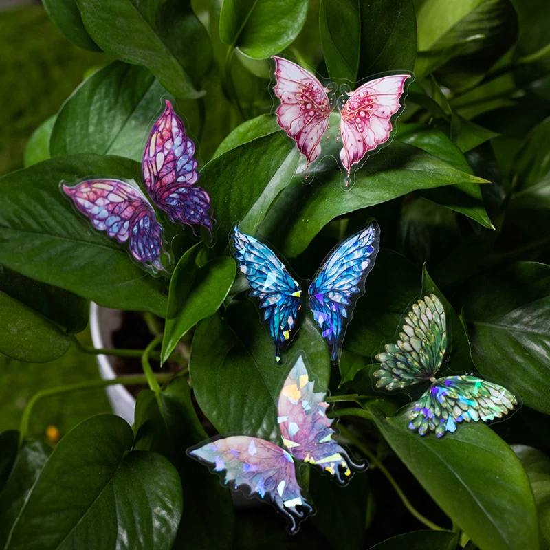 10 Stück/Packung Bunte Feenflügel-Themen-Aufkleber, Schimmernde Irisierende Flügelmuster & Selbstklebend, für Journal DIY Image
