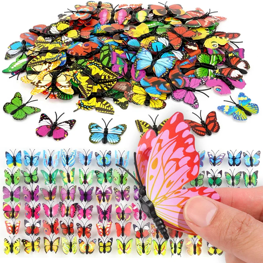 12/48 Stück Schmetterlings-Kühlschrankmagnete, PVC 3D Kühlschrank-Magnetaufkleber, Abnehmbare Wandtattoos, Heim-Küchen-Hochzeits-Party-Kunstdekoration XJM