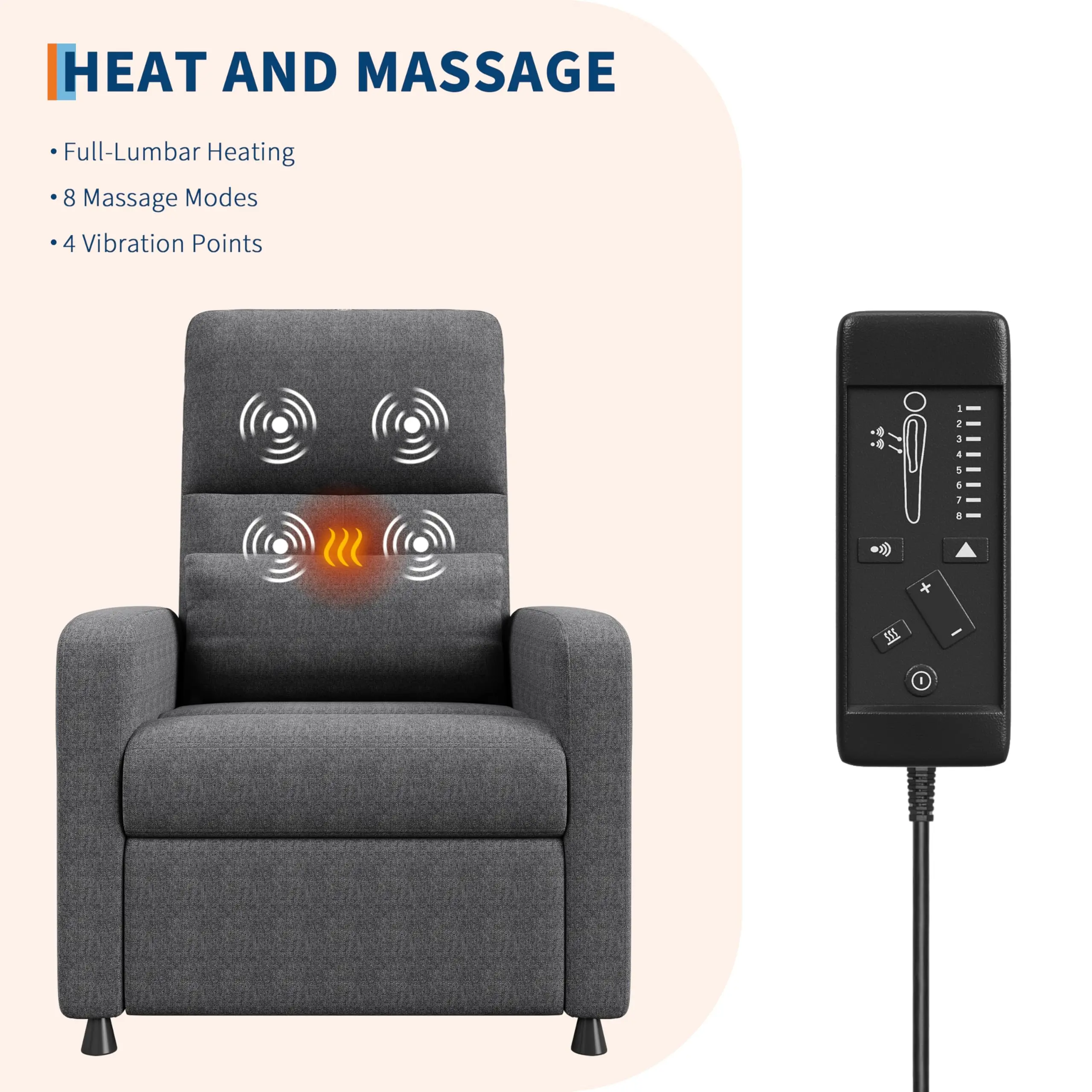 Elektrischer Relaxsessel mit Massagefunktion & Wärmefunktion, Liegefunktion, mit Fernbedienung, Leinenstoff Image