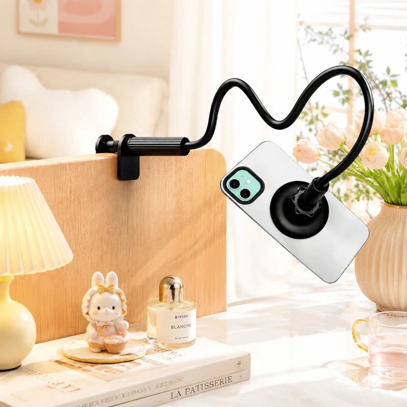2er-Set faltbarer Telefonhalter für Bett und Schreibtisch, 100 cm Schwanenhals-Klemmständer, freihändig, allgemein beliebter Streamer-Telefonständer 360° Image