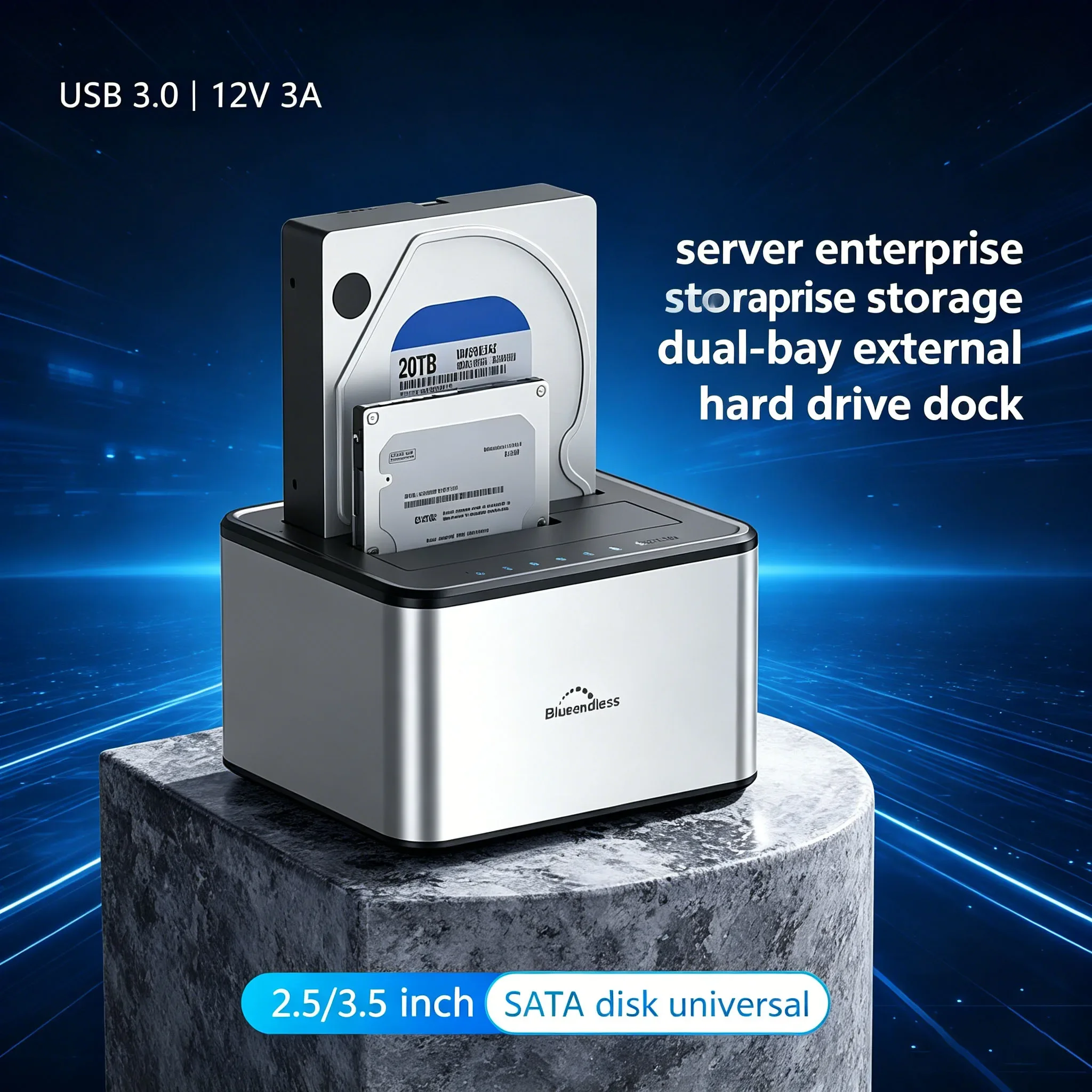 Professionelle Offline-Klon-Dockingstation mit zwei Einschüben für Festplatten, Duplikator, SATA-zu-USB-3.0-Adapter, SSD-Gehäuse für 2,5- und 3,5-Zoll-SSD/HDD-Festplatten Image