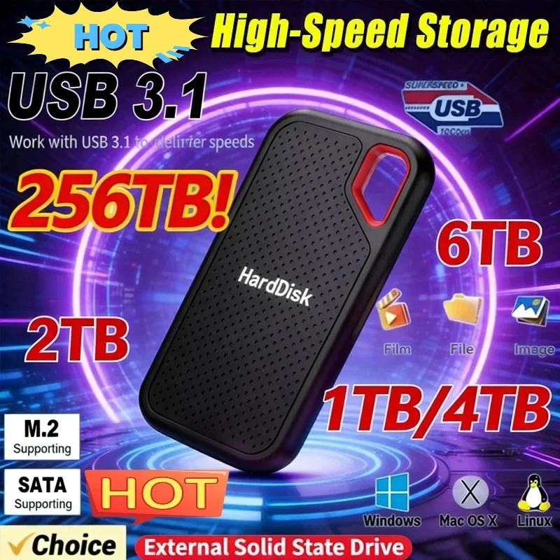 2026 E60 Mobile Festplatte 256TB 2TB 8TB 128TB 6TB USB 3.1 Externe HDD für Laptop PS5 - Hochgeschwindigkeits-SSD-Speichergerät Image