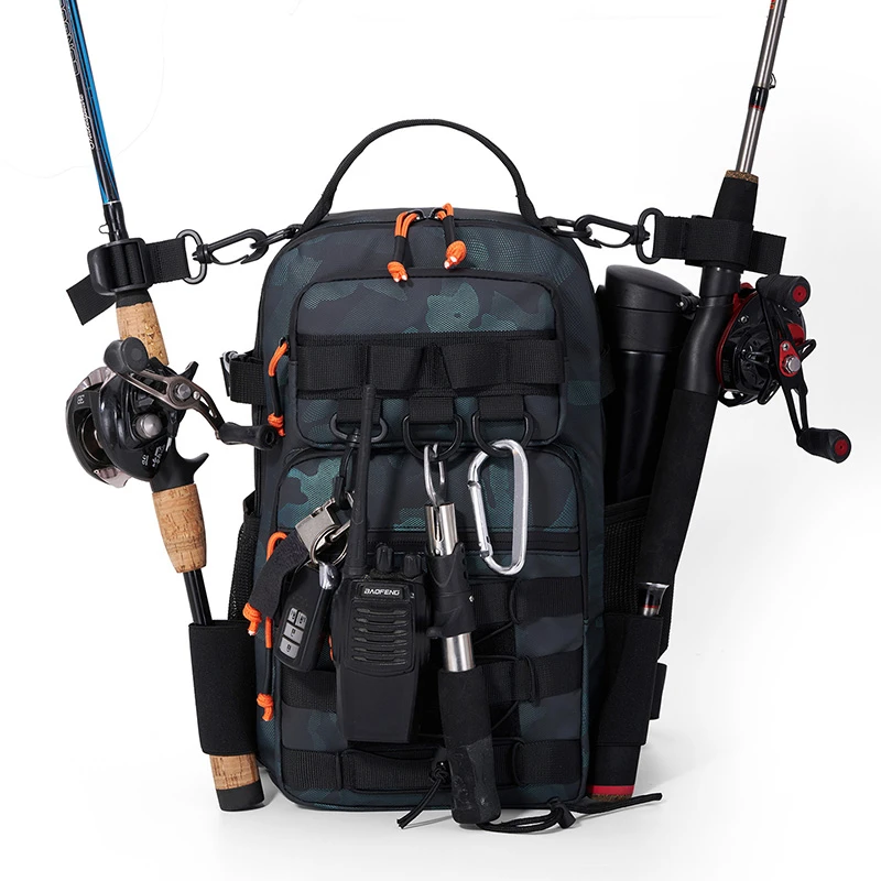 Professioneller Angelrucksack Multifunktionale Wasserdichte Aufbewahrungstasche Konvertierbarer Crossbody-Brustgurt für Angler Image