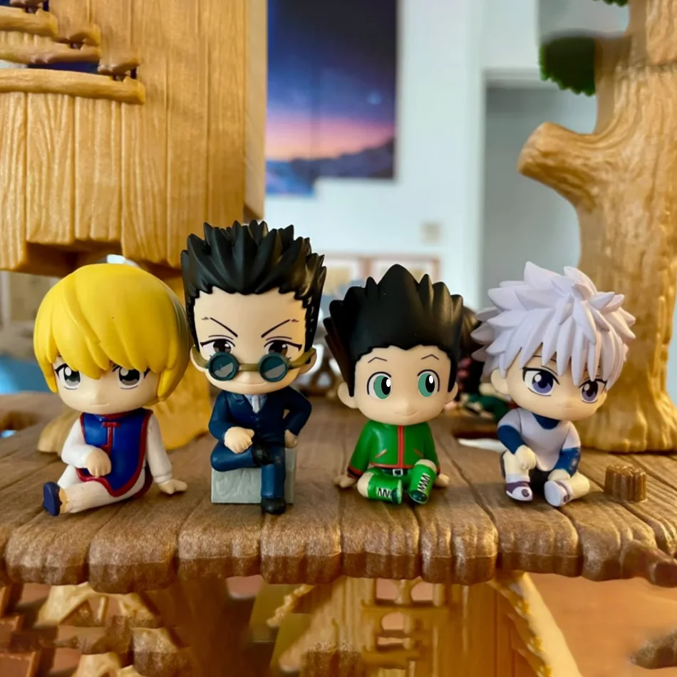 4-teiliges Set Hunter X Hunter Anime-Figuren Q-Version Sitzende Figuren Gon Killua Kurapika Leorio Chibi-Puppe GK-Modell Ornament Spielzeug Geschenk Image