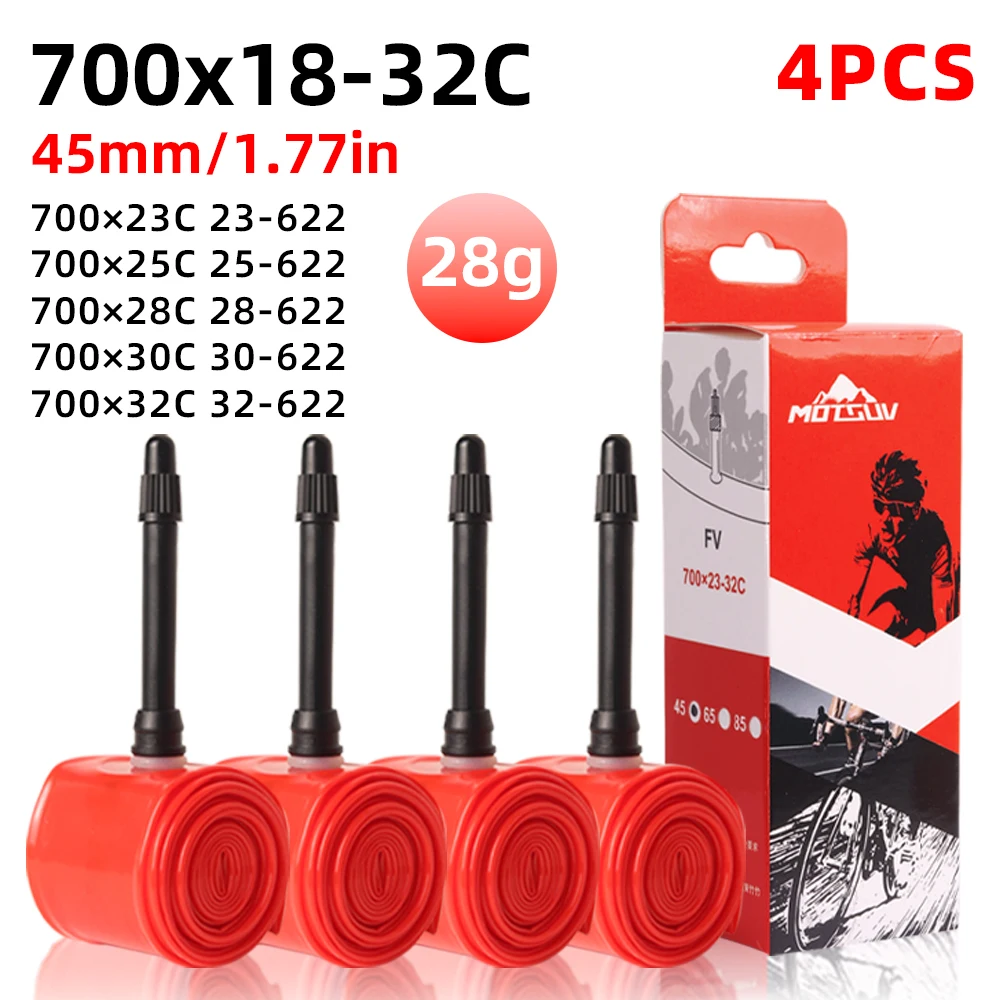 4 Stück Ultraleichte Fahrradschläuche 700c Rennrad TPU-Schläuche 45mm 65mm 85mm Französisches Ventil 23C 25C 28C 30C 32C Fahrradreifen Image
