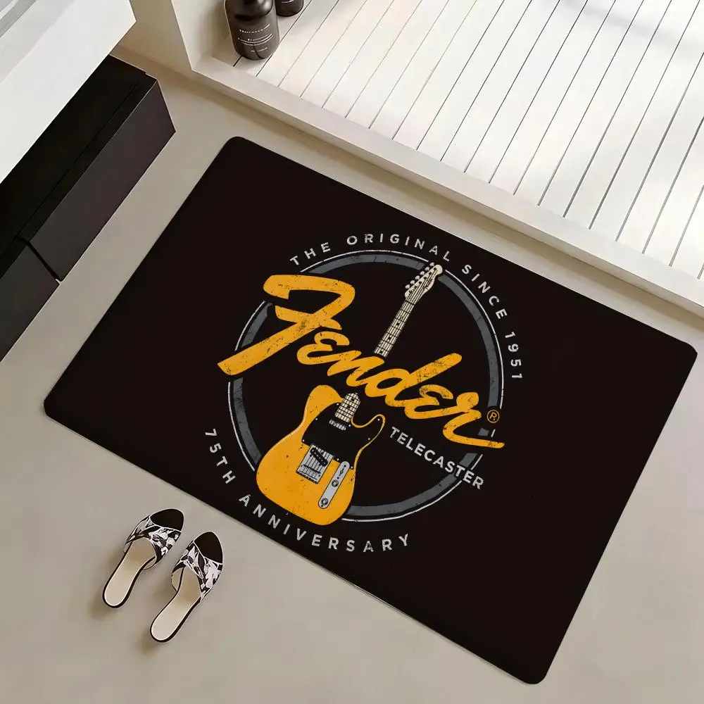 Bodenmatte Öko-Flanell Fußmatte Rutschfest Geruchlos Innenbereich Weicher Kurzplüsch Bodenteppich Music F-Fender Image