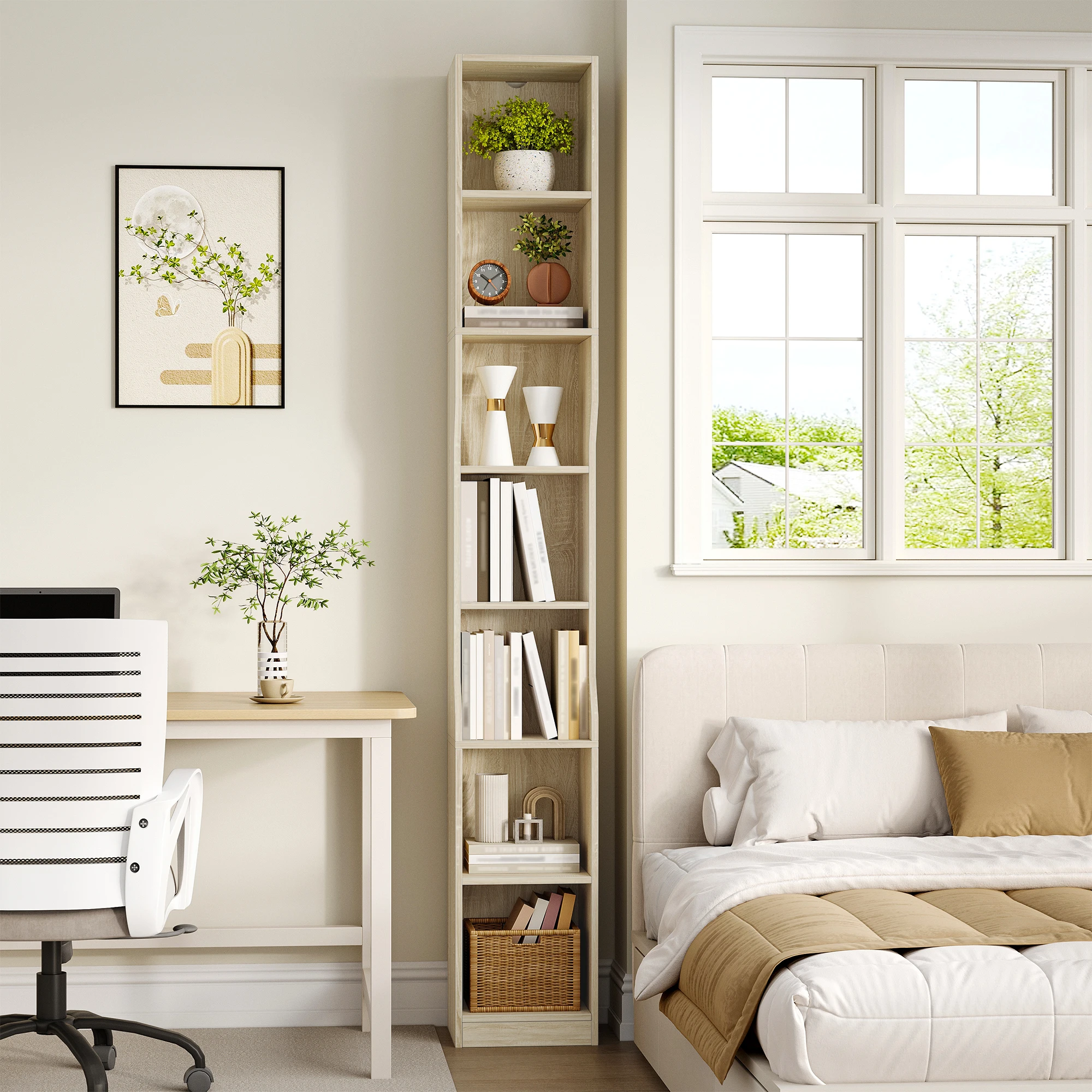 Libreria a 6 Ripiani, Scaffale Verticale Sottile, Scaffale Verticale, Scaffale a Cubo, Scaffale Portaoggetti, per Ufficio, Soggiorno, Camera da Letto