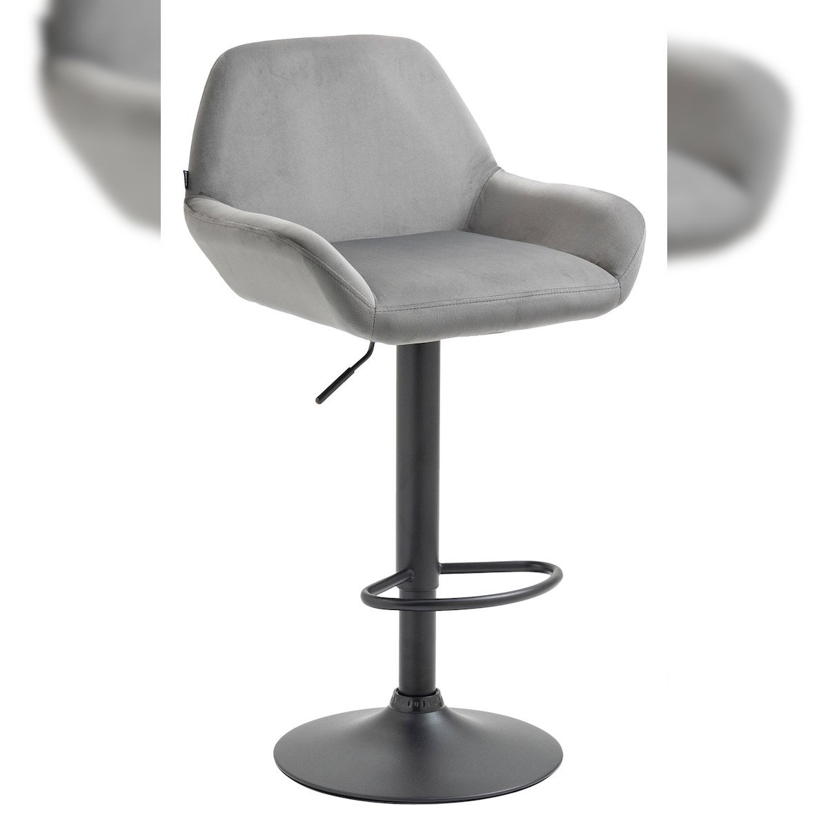 Décoshop26 - Barhocker in grauem gepolstertem Samt mit mattschwarzem Metallfuß in Trompetenform TDB10420 Image
