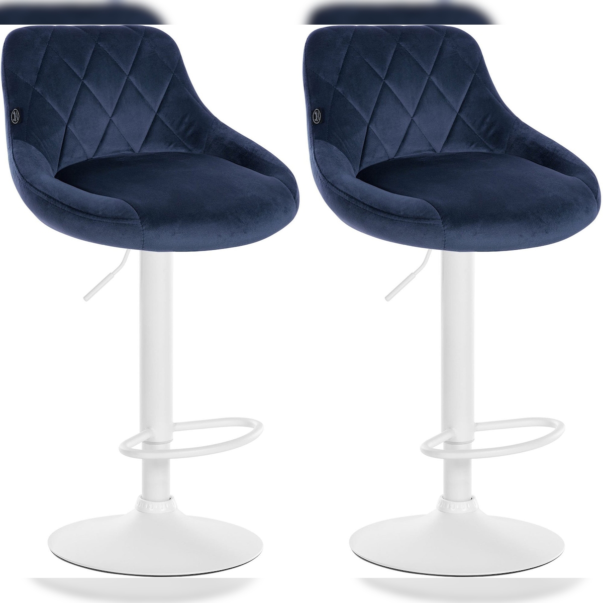 Décoshop26 - Set aus 2 Barhockern mit 360° drehbarem Sitz in blauem Stoff und weißem Metall 10_0004270 Image