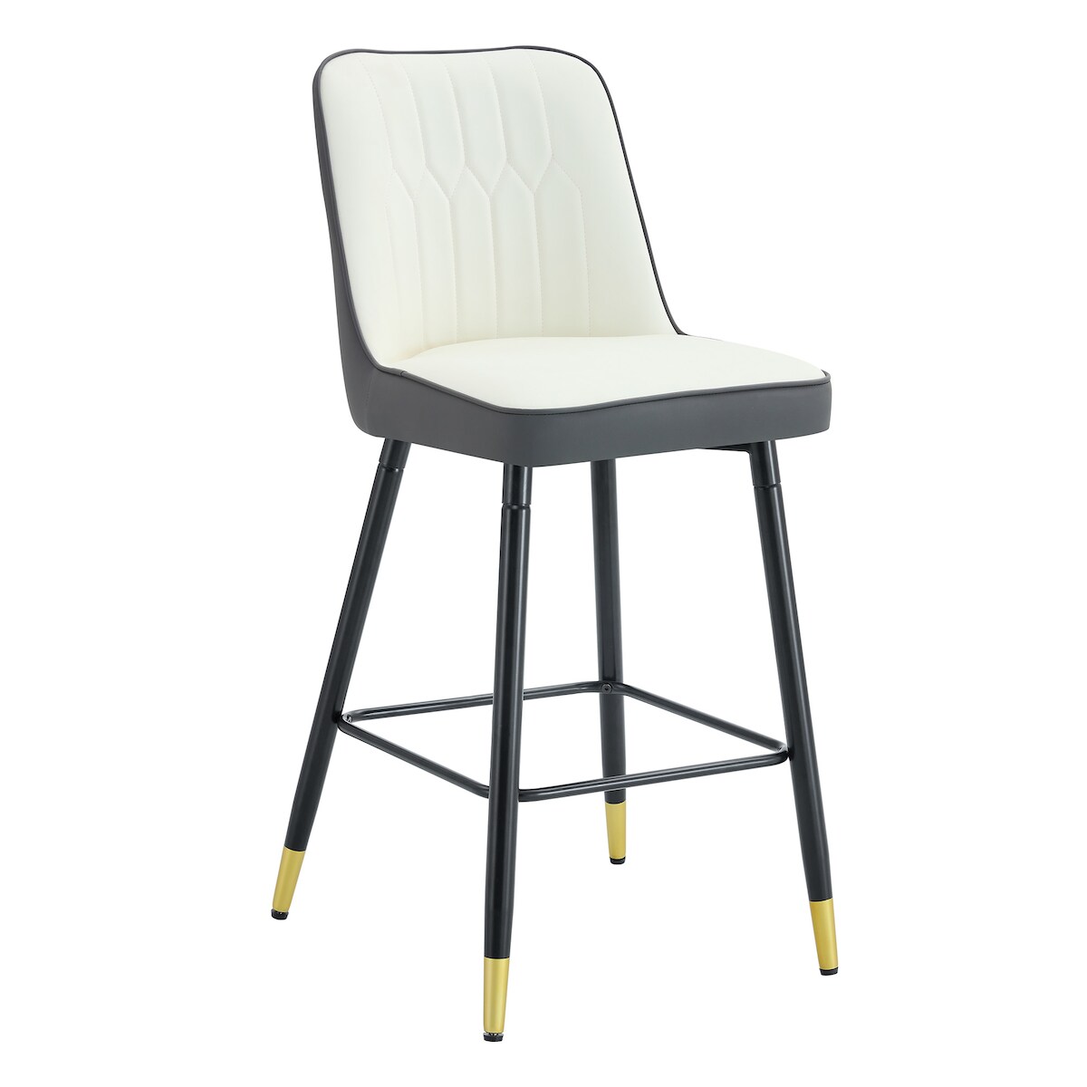 OKWISH 2er-Set Barhocker aus PU-Leder und Metall in Weiß/Dunkelgrau, 100 cm hoch, mit Rückenlehne und Fußraste Image