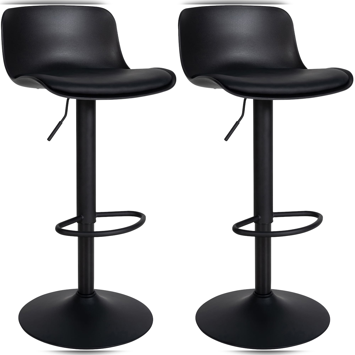 Décoshop26 - Set aus 2 Barhockern mit verstellbarer Höhe und drehbarem Sitz aus schwarzem Kunststoff und PVC schwarzes Metall 10_0004016 Image