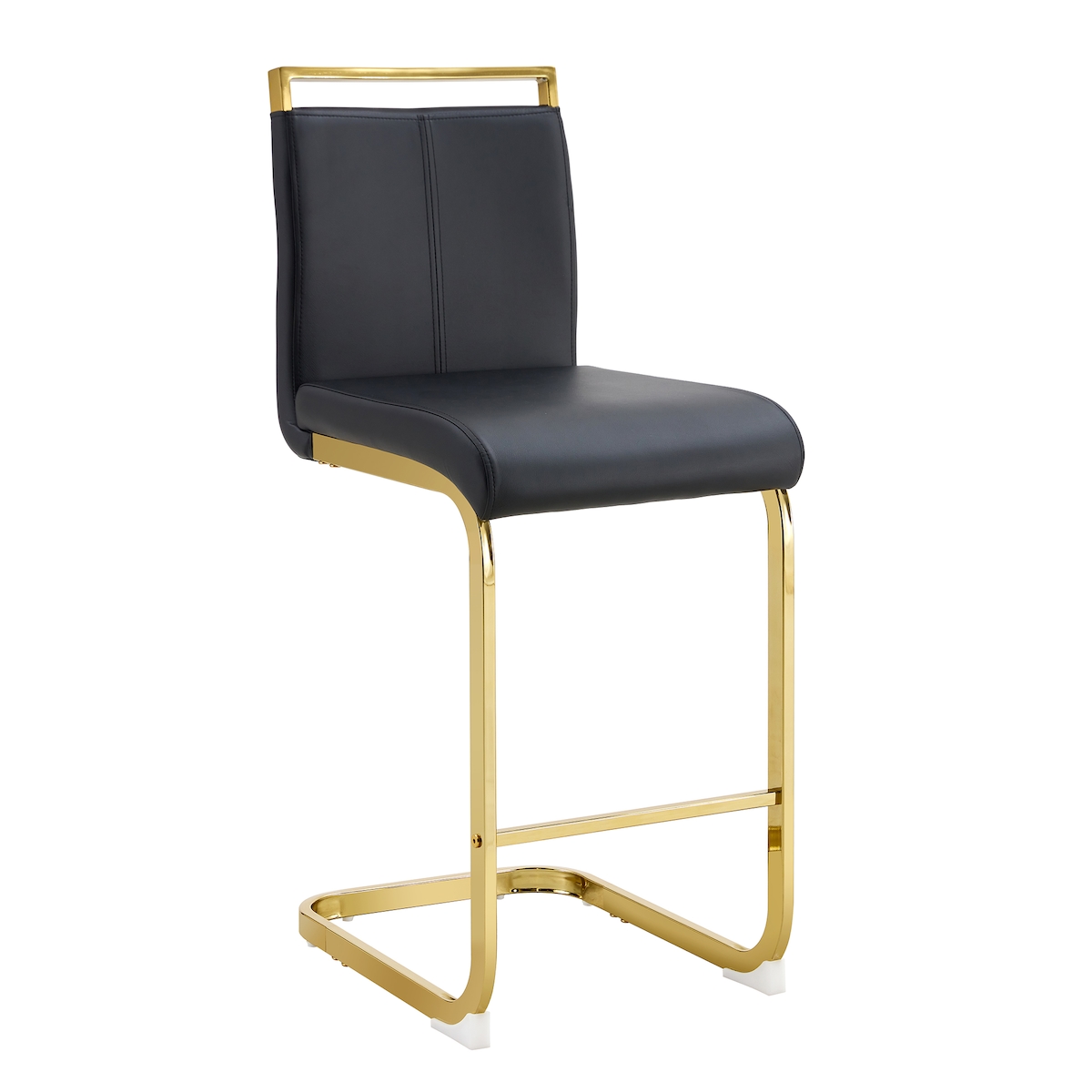 OKWISH Barhocker 2er-Set aus PU-Kunstleder und Metall, Schwarz/Gold, Sitzhöhe 63,5 cm, mit Rückenlehne und Fußstütze Image