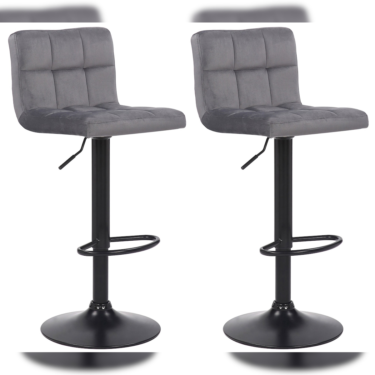 Décoshop26 - Set aus 2 grauen Samt-Barhockern mit Ziernähten und schwarzen Metallbeinen 10_0004144 Image