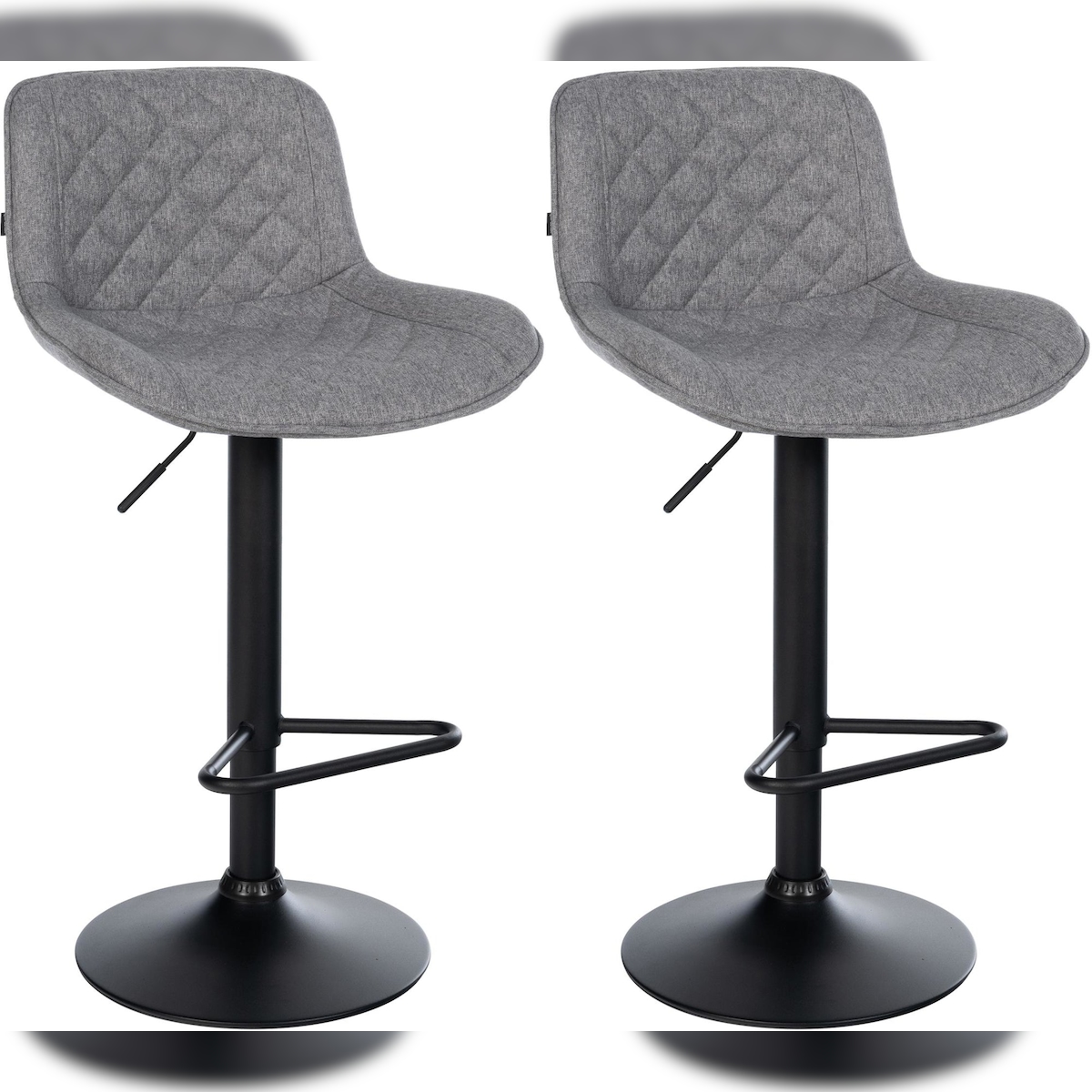 Décoshop26 - Set aus 2 Barhockern mit Fußstützen höhenverstellbar in dunkelgrauem Stoff mit Rautensteppung und schwarzem 10_0006159 Image