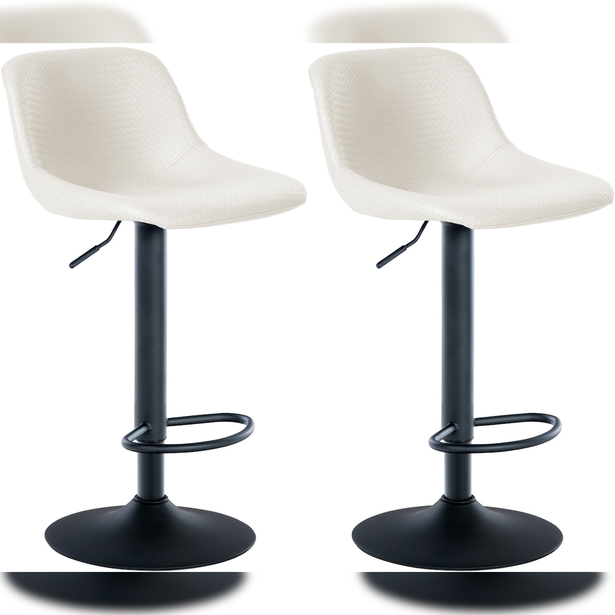 Décoshop26 - Set aus 2 um 360° drehbaren Barhockern aus cremefarbenem PVC mit schwarzen Metall-Trompetenbeinen 10_0006691 Image