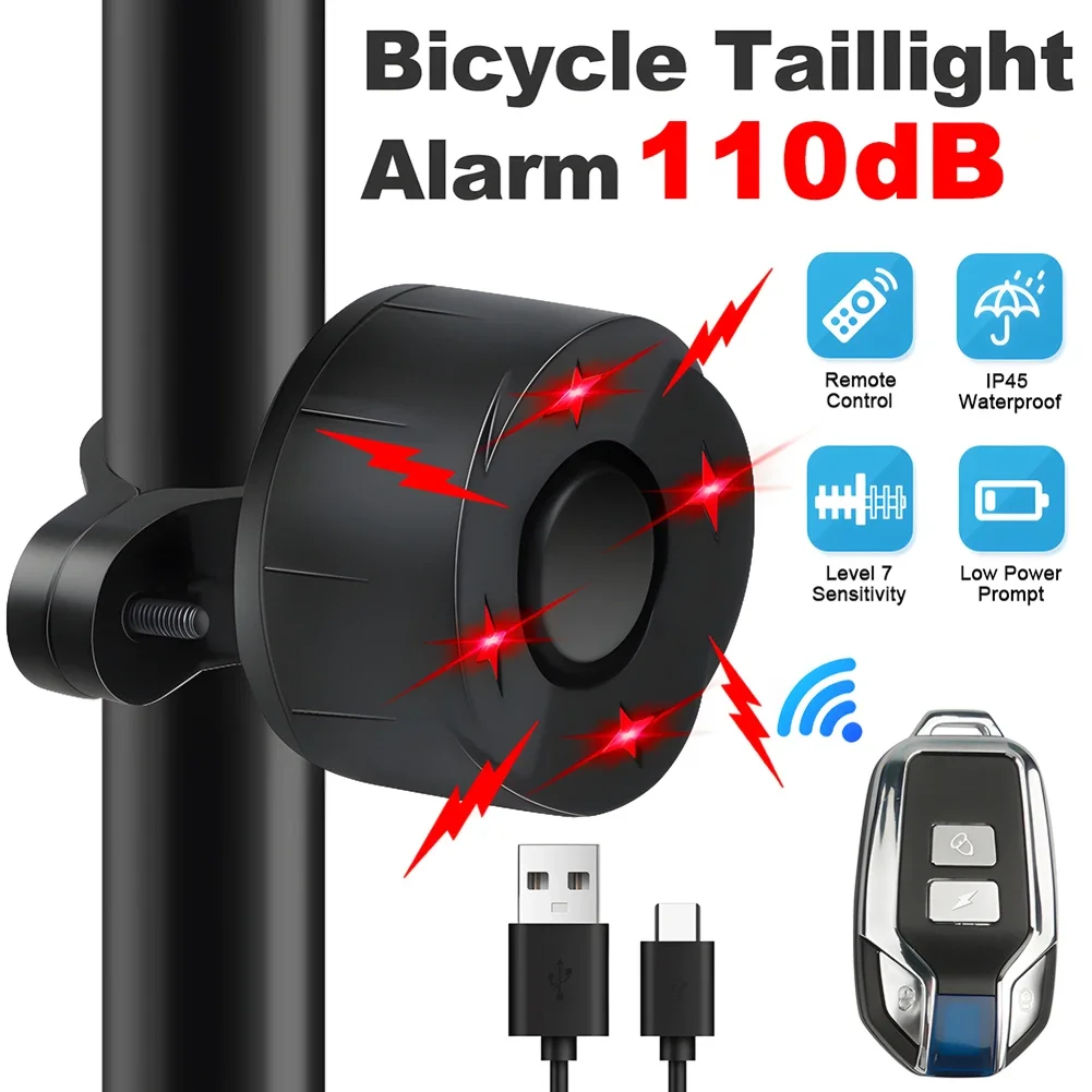 Fahrradalarm, kabellos, wasserdicht, Fahrrad-Diebstahlalarm, USB-Aufladung, Sicherheitsschutz für Elektro-Motorräder und Roller, Diebstahlschutzalarm Image