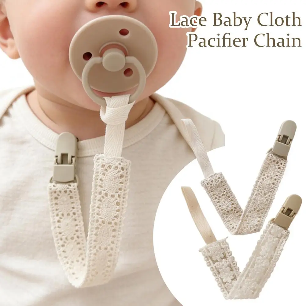 Vintage-Schnullerclip aus Spitze für Babys, weicher Anti-Verlust-Schnullerhalter mit sicherem Clip, Beißspielzeug für Neugeborene, Schnullerband, Babyparty-Geschenk Image