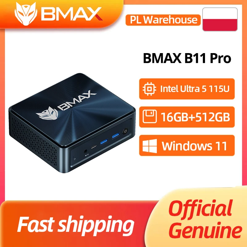 BMAX B11 Pro Mini-PC Intel Core Ultra 5 115U 8 Kerne 10 Threads 16GB RAM 512GB SSD WLAN Bluetooth USB HDMI Type-C Windows 11 Mini-PC