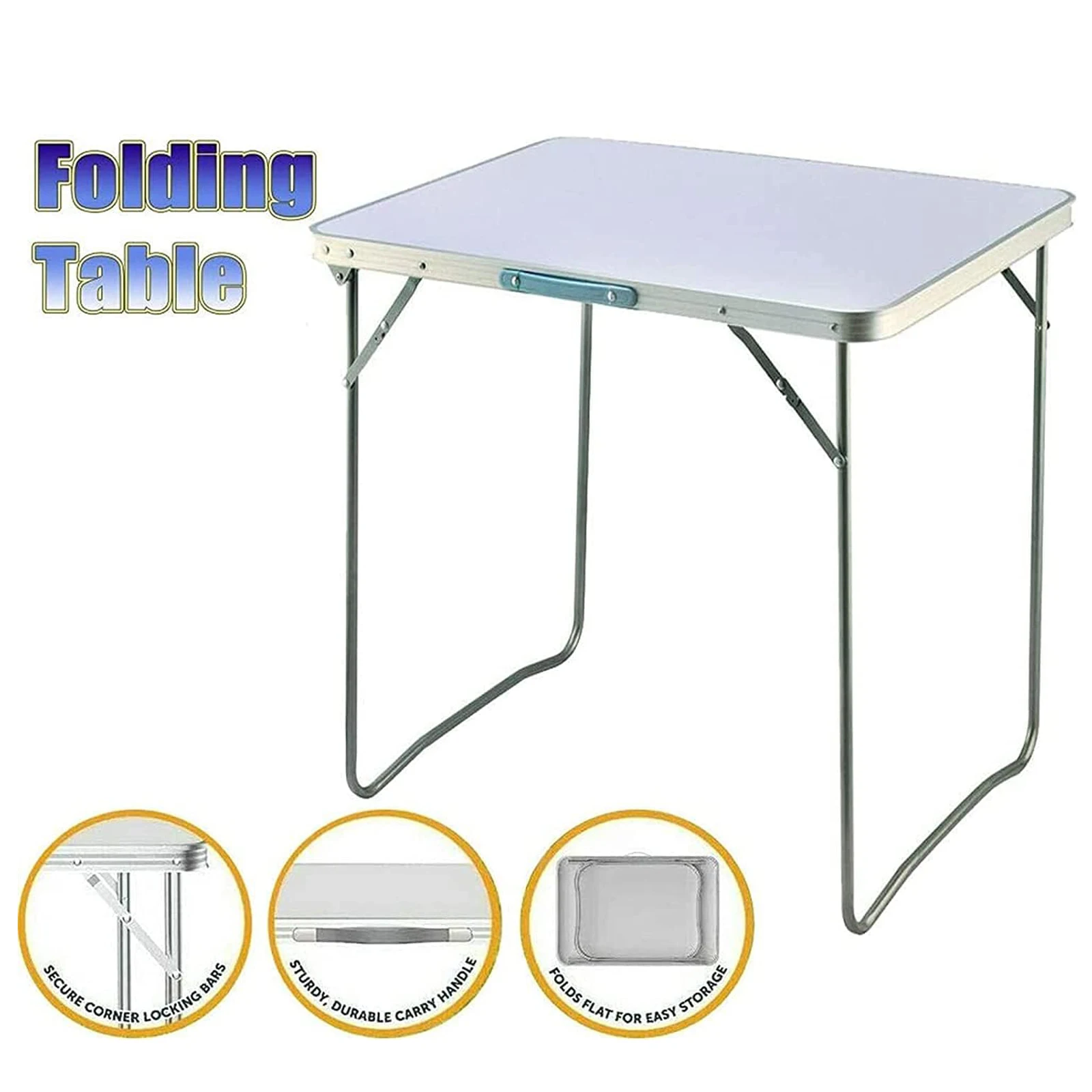 Klappbarer Campingtisch, Balkontisch, 80 x 60 x 69 cm, Arbeitstisch, Klapptisch für drinnen und draußen, Garten, Balkon, Markt