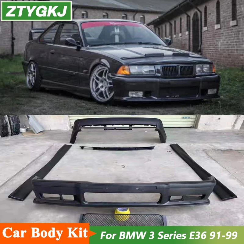 Kit Carrozzeria in PP Non Verniciato, Paraurti Anteriore e Posteriore, Minigonne Laterali per BMW Serie 3 E36 1991-1999, Stile M3 Facelift
