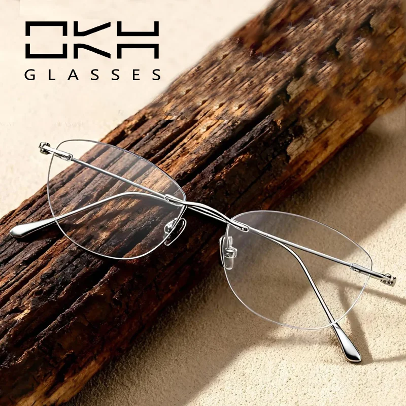 OKH Quadratische Randlose Legierungs-Kurzsichtbrille für Männer und Frauen Verschreibungspflichtige Lesebrille Image