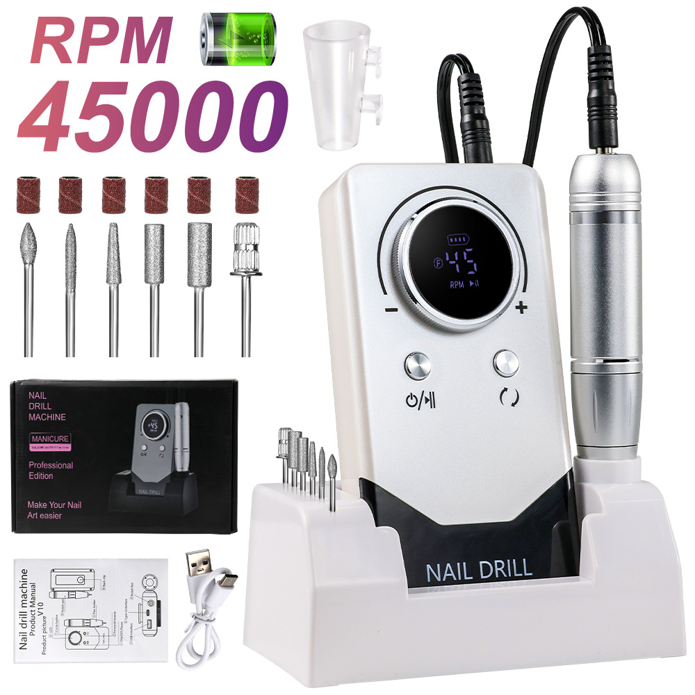 Trapano Elettrico Per Unghie Da 45.000 Giri/min, Lima Per Unghie Portatile Ricaricabile, Kit Fai-da-te Per Trapano Elettrico Per Unghie Con Schermo Lcd Intelligente Per Manicure E Pedicure, Corpo