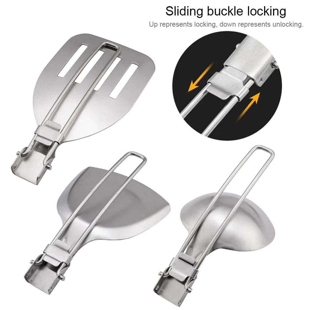 Spatel, Schaufel, Schöpfkelle, Besteck aus Edelstahl, Camping-Kochutensilien, faltbar, leicht, Geschirr, Wandern, Bushcraft-Gadgets Image