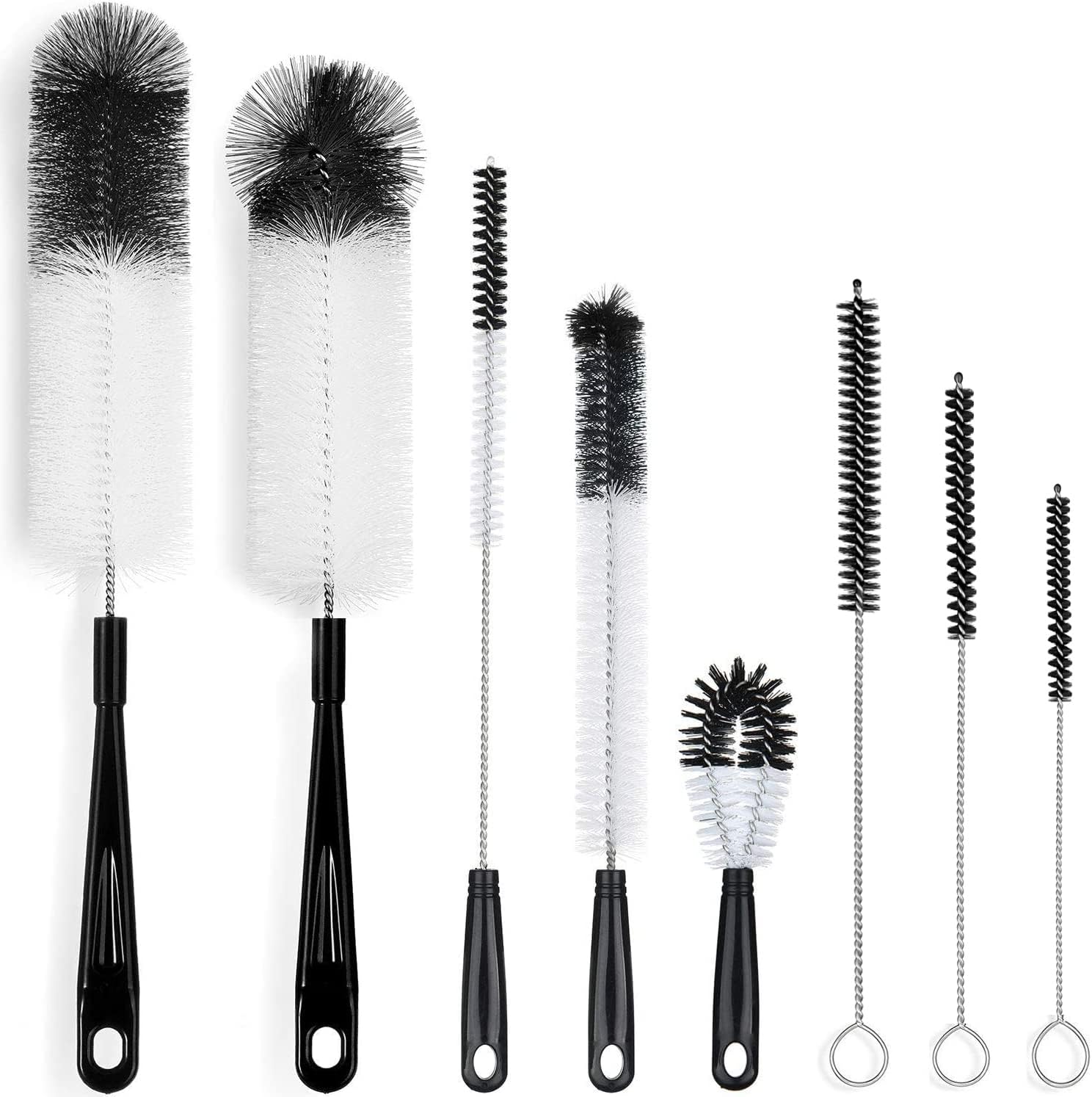 Set Di 8 Spazzole Per Bottiglie - Spazzole Lunghe Per La Pulizia Di Cannucce, Bottiglie, Bottiglie D'Acqua, Bottiglie Di Birra, Thermos - Nere