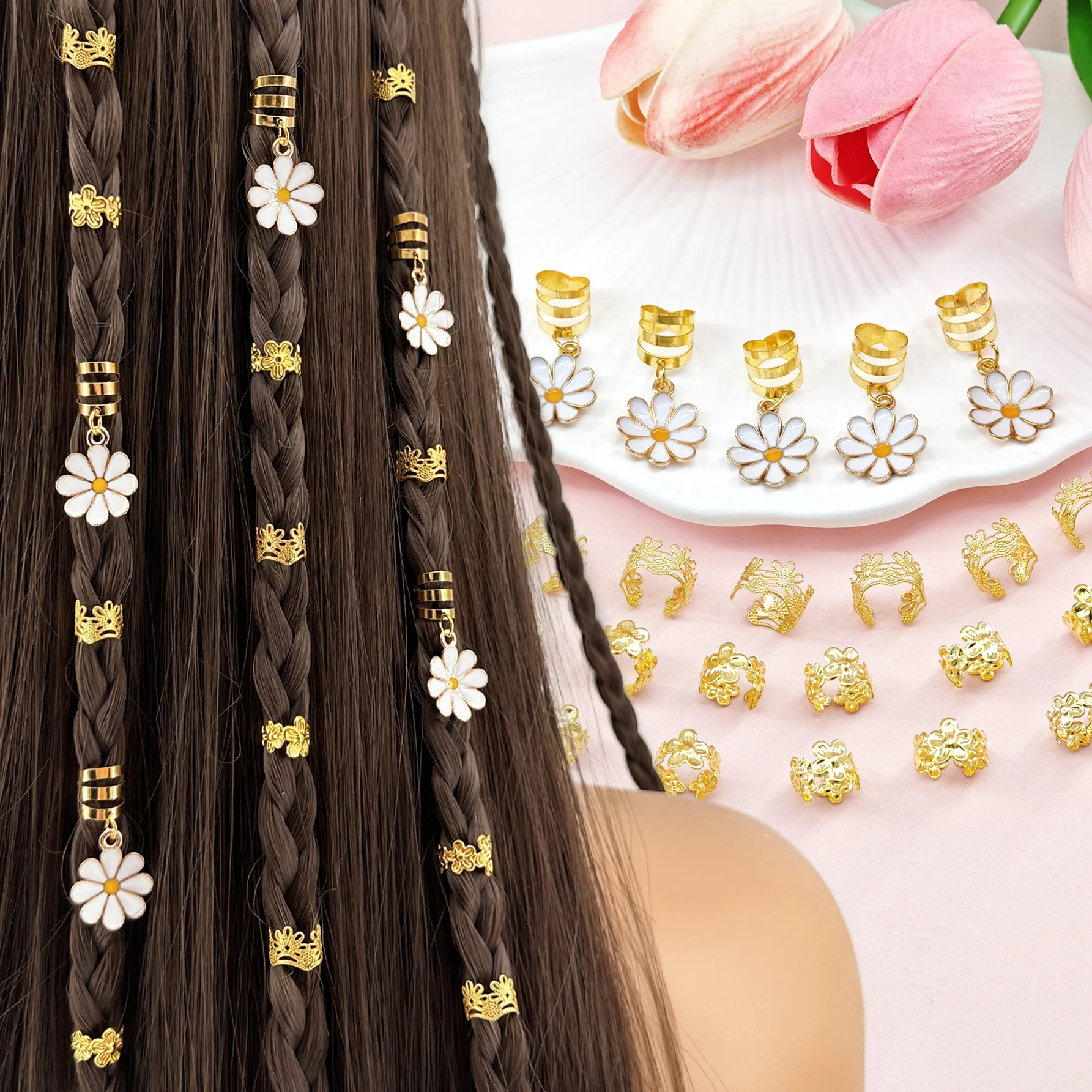 25 Stück Legierungs-Haarmanschetten, verstellbare Haar-Charms, Dreadlock-Zopf-Accessoires für Damen und Herren, Haarflecht-Dekoration Image
