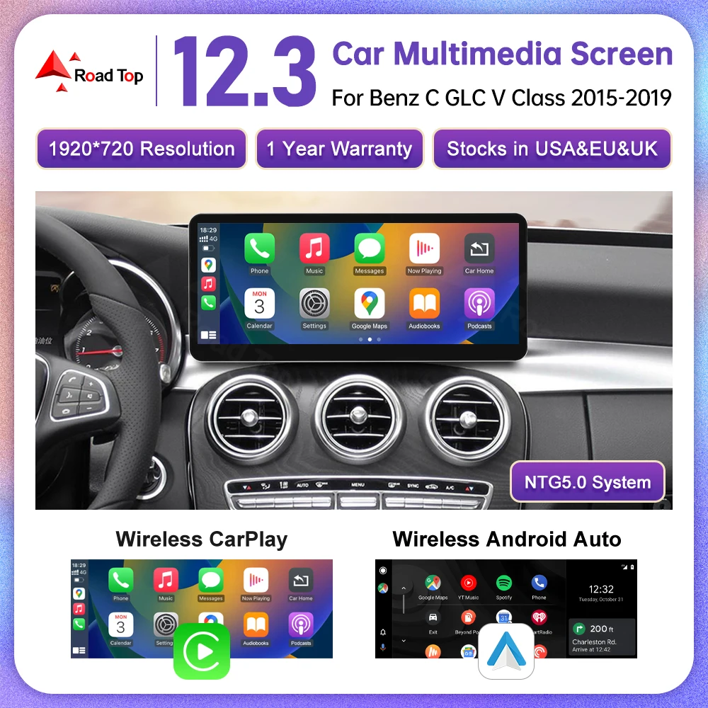 12,3-Zoll-Ultra-Thin-Linux-Bildschirm für Mercedes Benz W205 GLC A C V Klasse W447 CLA GLA 2015-2019 Android Auto Carplay Auto-Multimedia Image