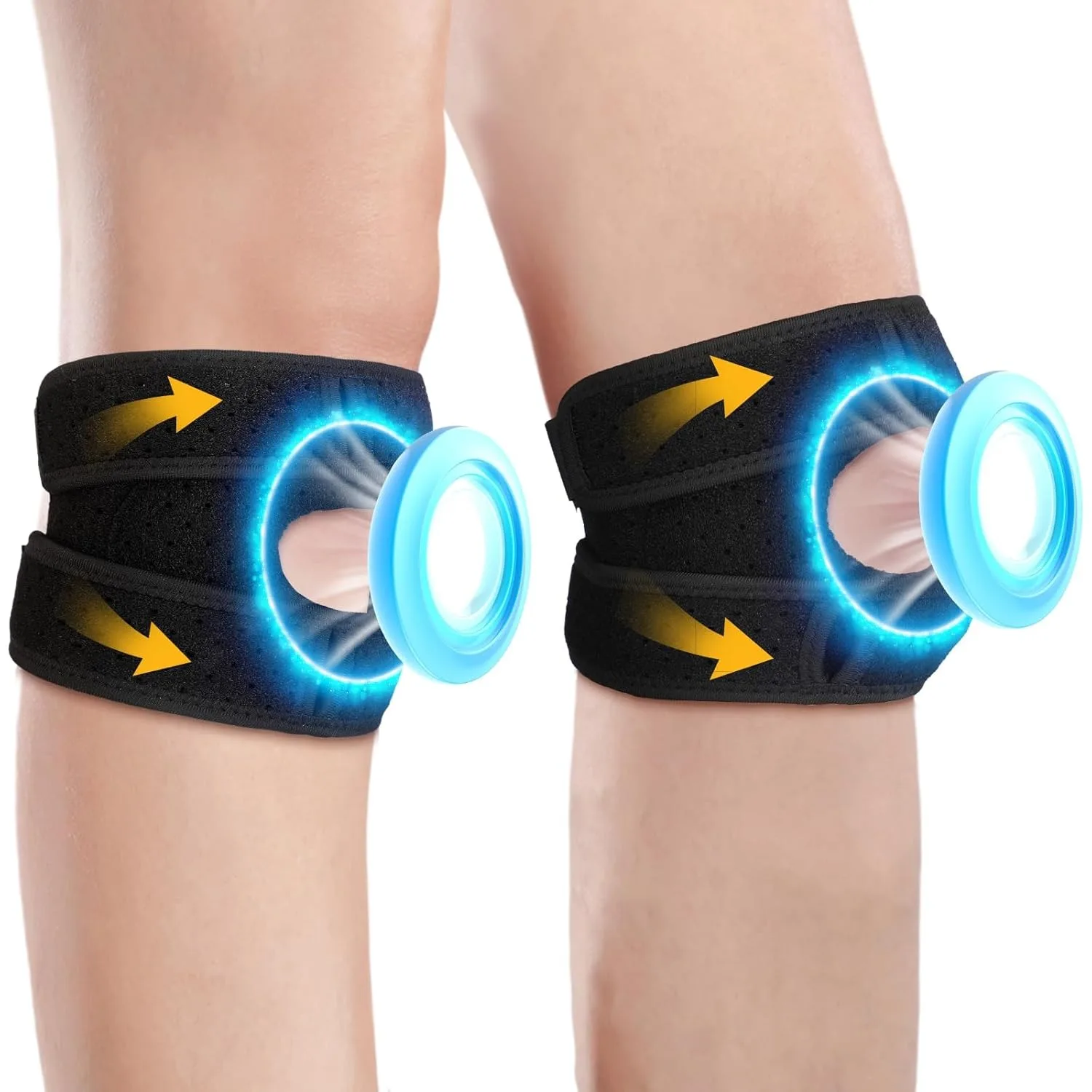 2er-Pack Kniestütze für Männer und Frauen, Kniegurt, Silikon, verstellbare Kompressionshülse, Wickeltuch, Patellagurte, Beinpolster Image