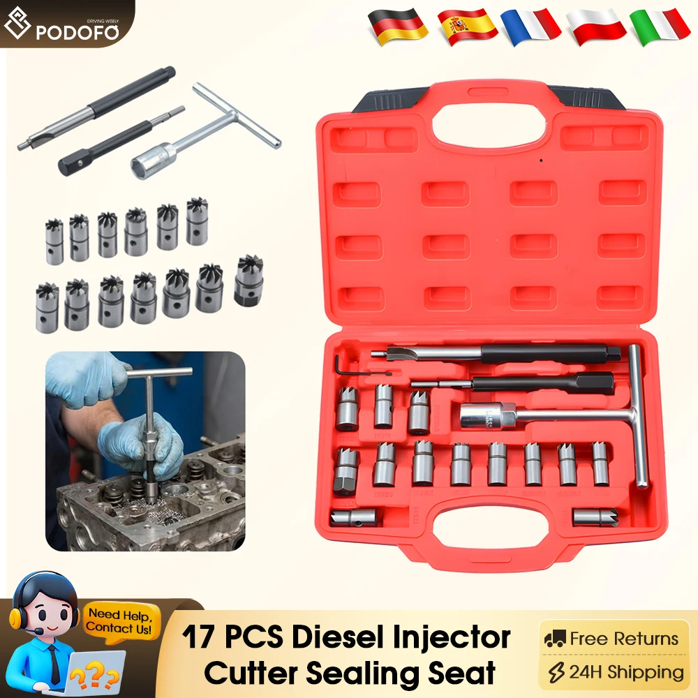 Podofo 17-teiliges Diesel-Injektor-Schneidwerkzeug Dichtungssitz-Schneider Injektoren Einspritzdüsen-Werkzeug Universelles Auto-Werkzeugset Image