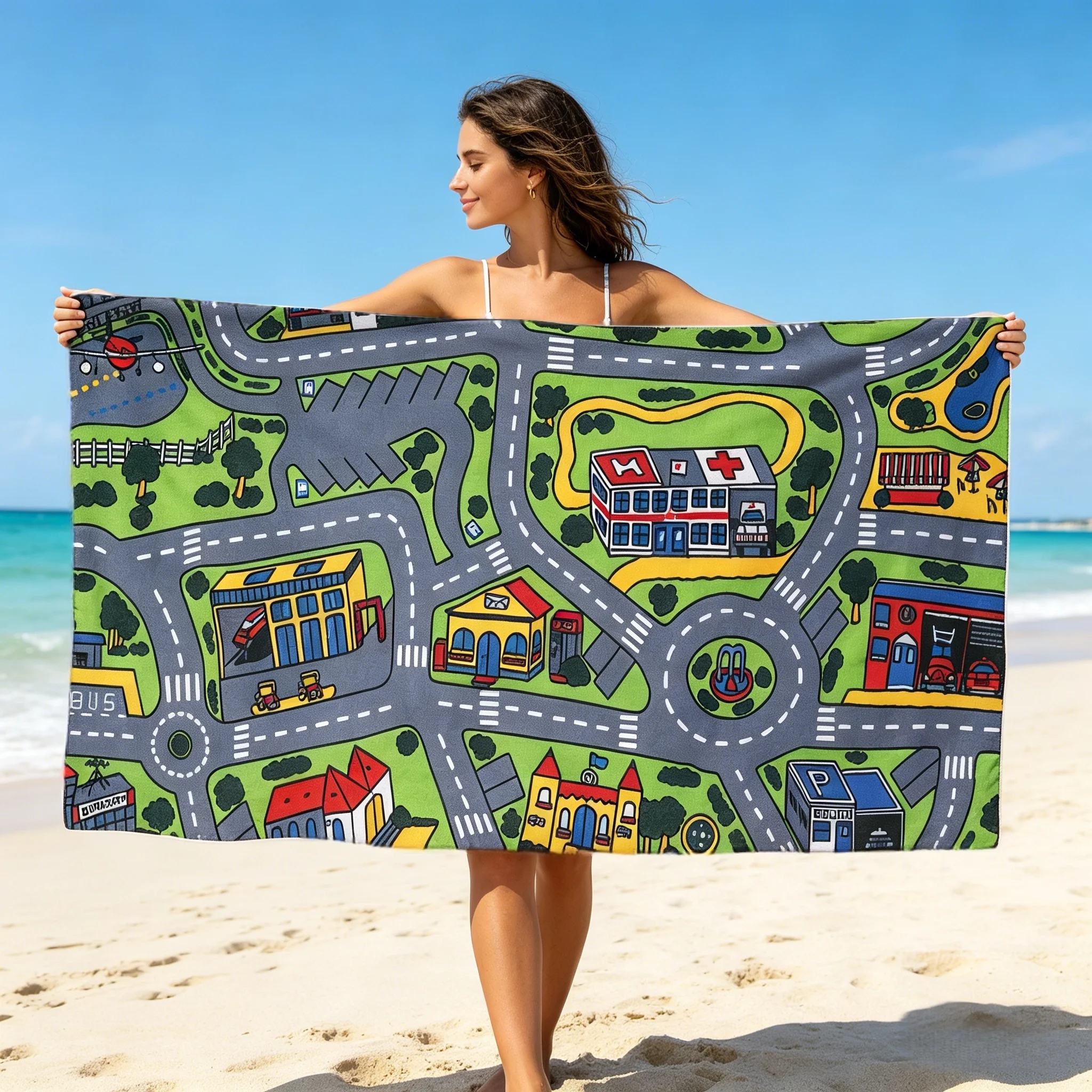 90er-Jahre Retro-Strandtuch, weich, leicht, zum Schwimmen, Surfen, Tauchen, Camping, Strandurlaub, Reisen, unverzichtbar, in verschiedenen Größen Image