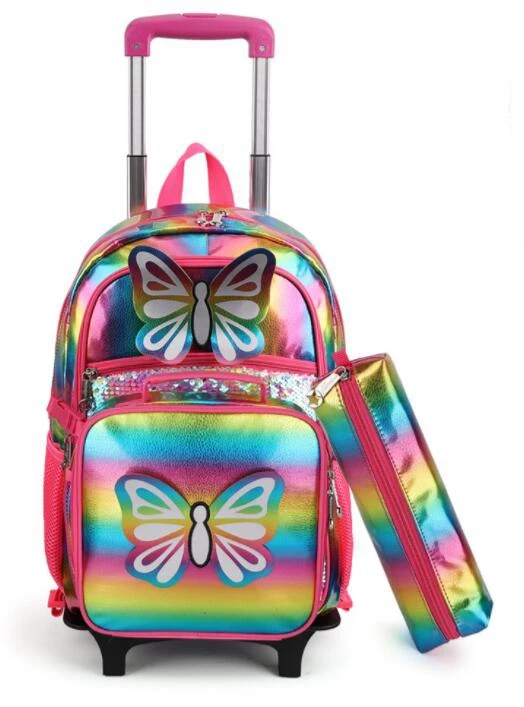 Filles école sac à dos à roulettes ensemble de sacs pour filles étudiant école sac à dos roulant pour filles école chariot sacs avec boîte à déjeuner