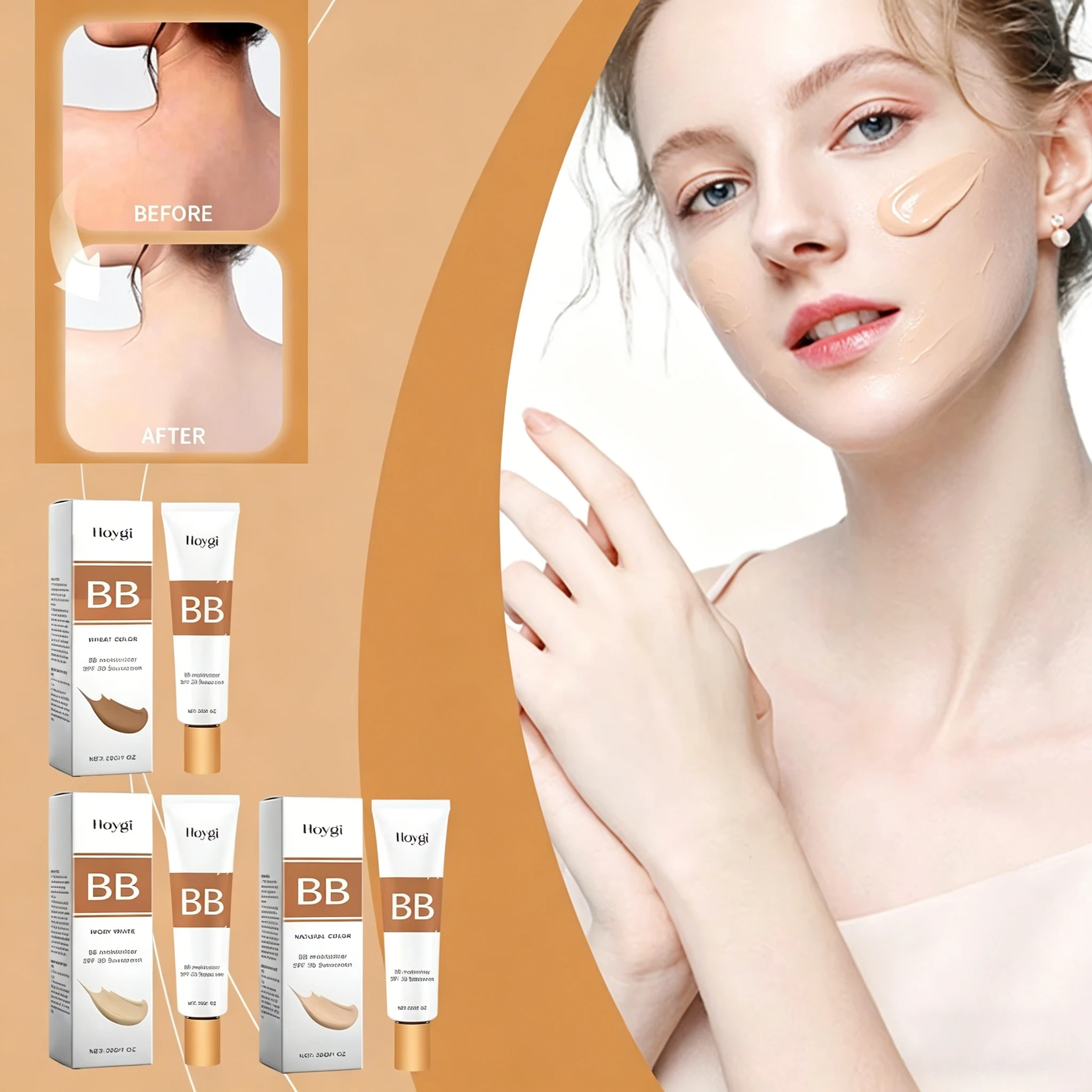 Schützende BB-Creme SPF 30 Volle Abdeckung Nicht-Komedogen Duftfrei für Natürlichen Glanz Feuchtigkeitsspendende Gesichtsbasis für Alle Hauttypen Image