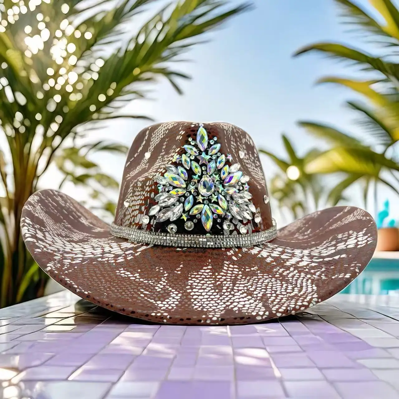 HongLuan Western Glitzer Cowboyhut mit Strass für Cowgirl-Kostüme, Vintage Cowboyhüte für Frauen & Cowboy-Accessoires für Männer