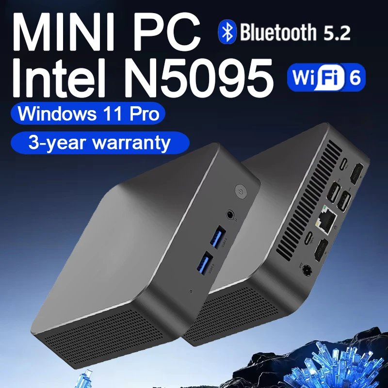 Mini PC portable Windows 11 Pro, ordinateur Intel Celeron N5095, mini PC de jeu et d