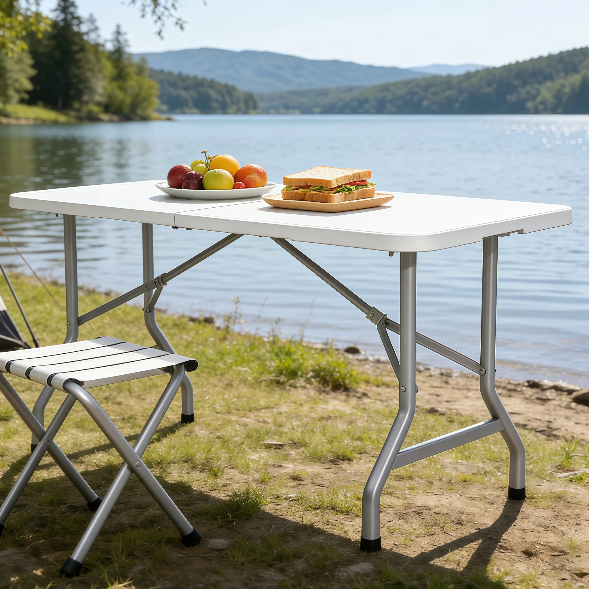 Klappbarer Gartentisch 180x70cm, wetterfester Campingtisch, Buffettisch aus Kunststoff mit Tragegriff, Klapptisch für Garten, Terrasse, Camping und Balkon, Partytisch für 6 Personen, Weiß