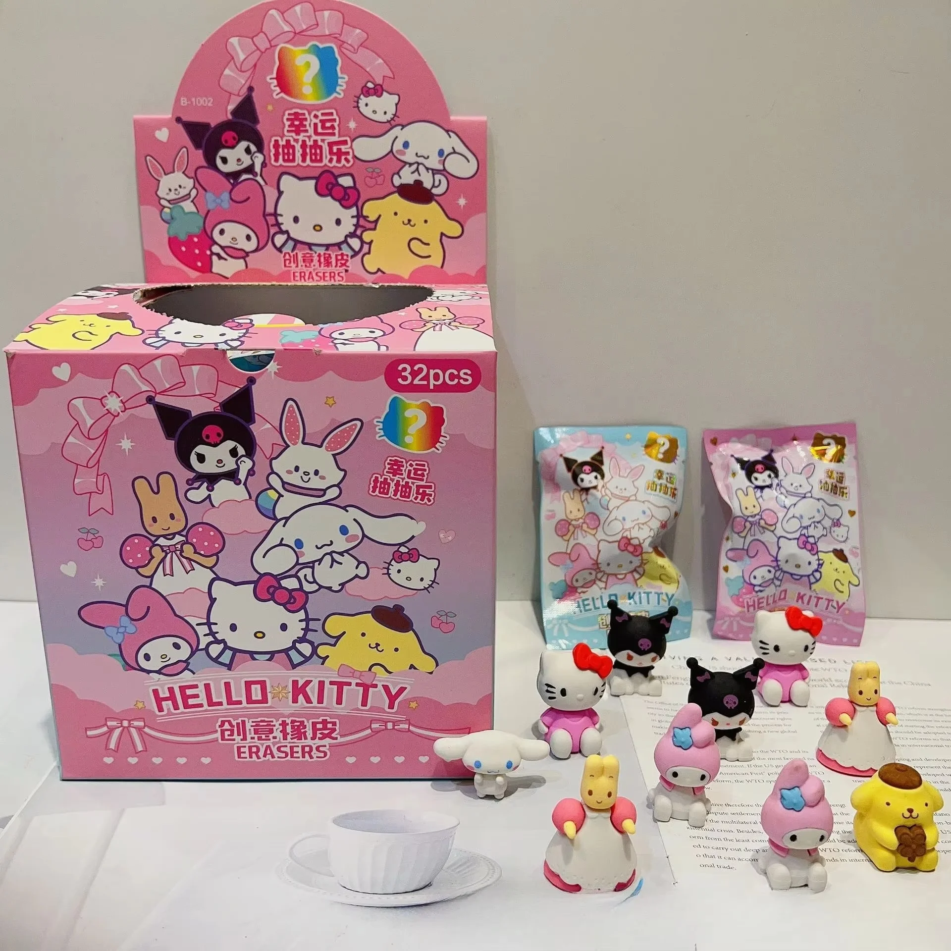 32 Stück Bleistift-Radiergummi Niedliche Hello Kitty My Melody Kuromi Cinnamoroll Schüler-Radiergummi Schreibwaren Schulbedarf Großhandel