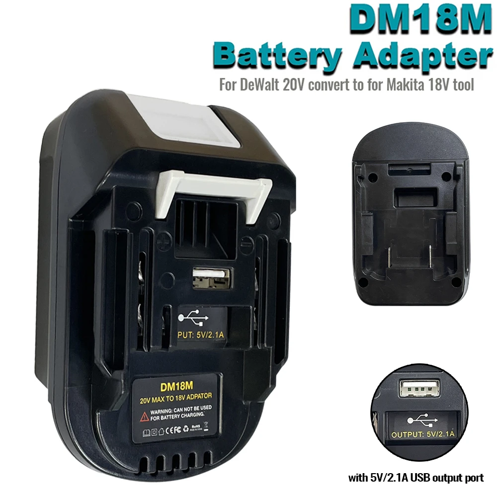 DM18M Batterieadapter, kompatibel mit Dewalt 18V-20V Lithium-Akkus, funktioniert mit Makita 18V Akku-Elektrowerkzeugen Image