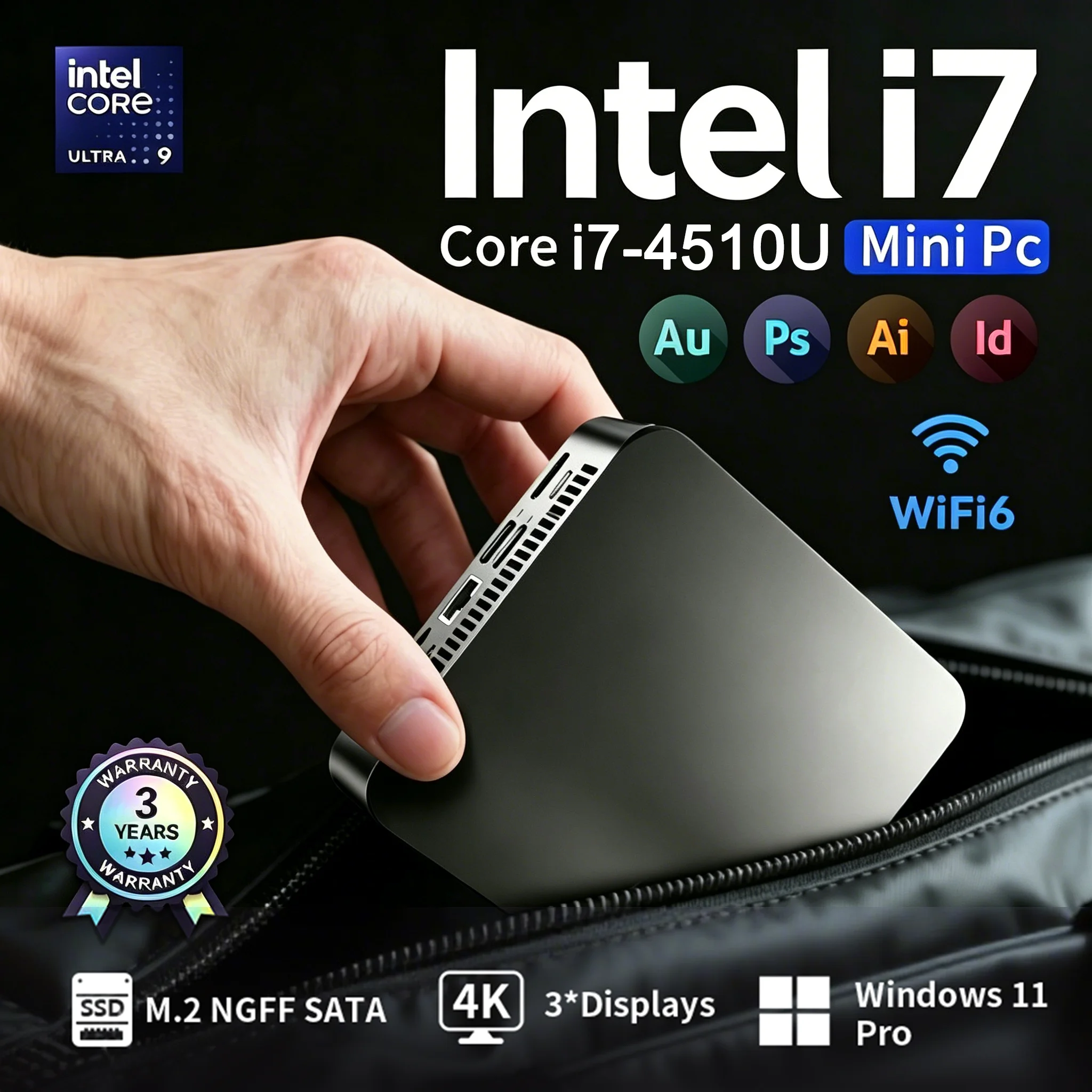 Mini PC Windows 11 Pro Intel Core i7 4510U 16 Go de RAM 512 Go SSD 4K HD type C Mini PC ordinateur de bureau Wifi 6