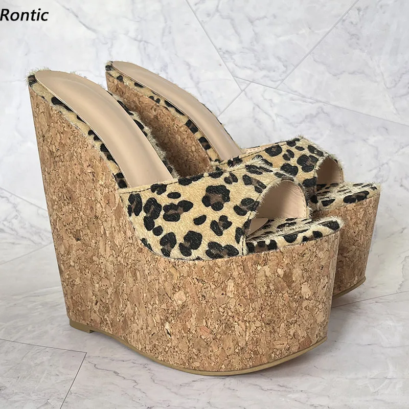 Rontic Heiße Frauen Sommer Plattform Slingback Sandalen Keile High Heels Peep Toe Schöne Leopard Casual Schuhe UNS Plus Größe 4-15