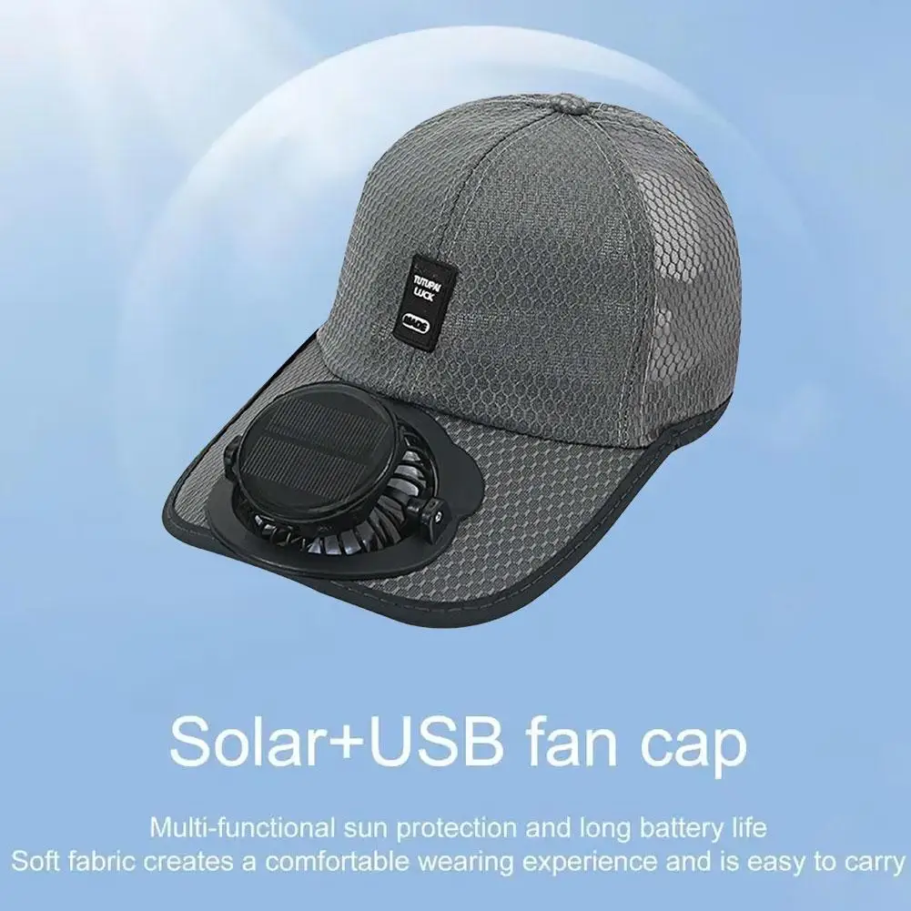 Solarbetriebene Ventilator-Baseballkappe mit 300mAh Akku, atmungsaktiver Mesh-Sonnenhut mit einstellbarer Windgeschwindigkeit für Outdoor-Aktivitäten Image