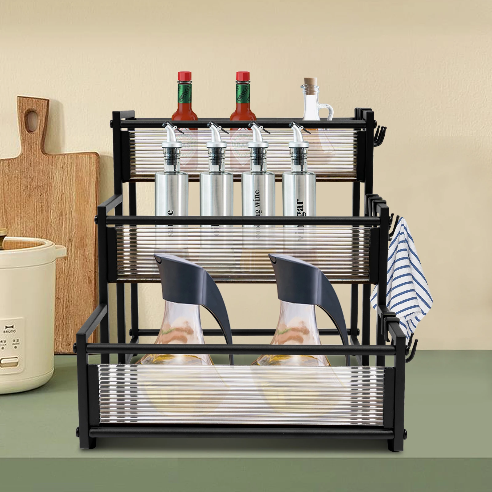 Scaffale porta bottiglie 33,8*33,8*34,2 cm, scaffale porta barattoli a 3 livelli, scaffale portaoggetti da cucina, porta spezie, porta vino